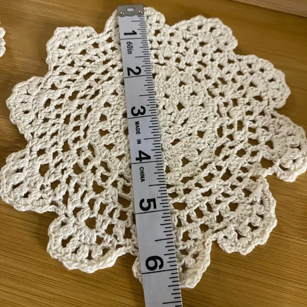 Vintage Handmade Crochet Doilies Set of 2 Ecru Cotton Round Lace Table